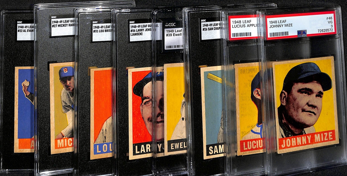 (8) Graded 1948-49 Leaf Baseball Cards w. Johnny Mize (HOF) PSA 3 & Lucius Appling (HOF) PSA 4